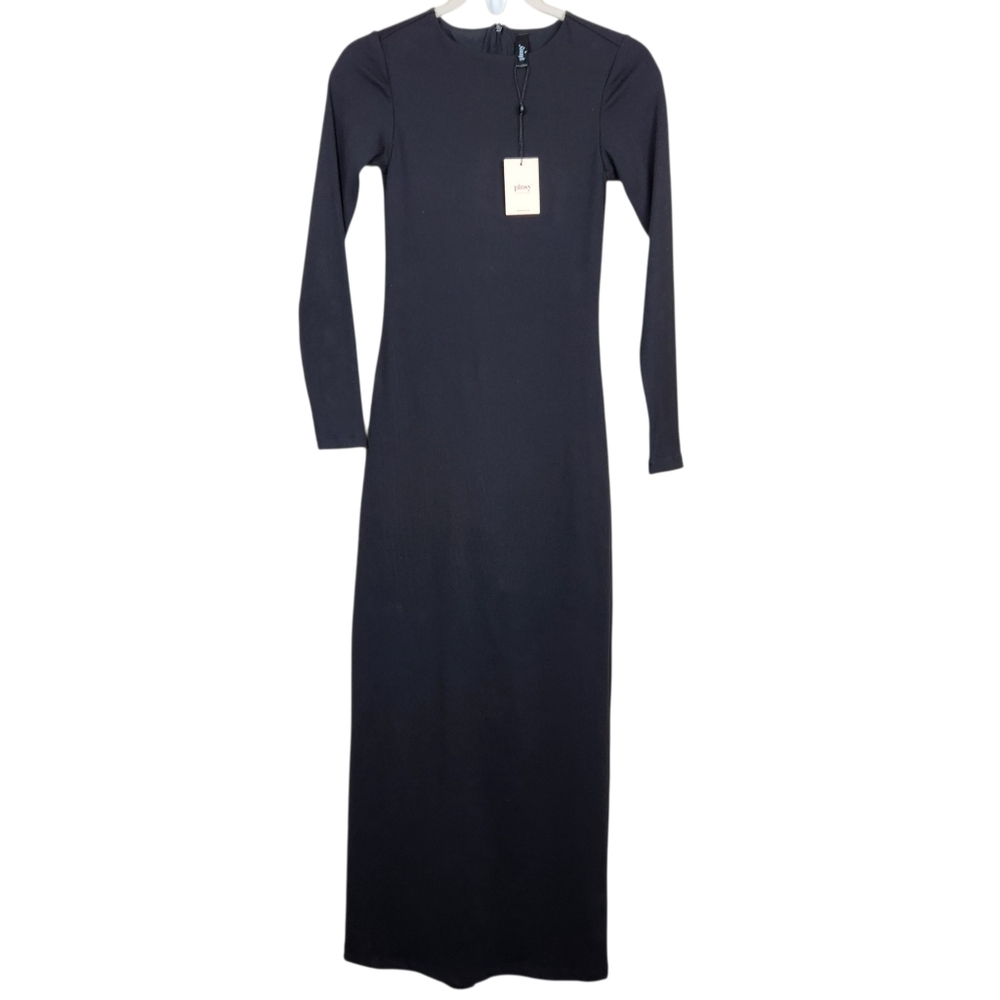 Pinsy NWT Long Sleeve Sculpting Black Maxi Dress Bodycon Evening Womens Size S